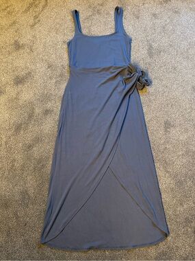 Wilfred Slate Blue Wrap-Style Maxi Dress with Side Knot